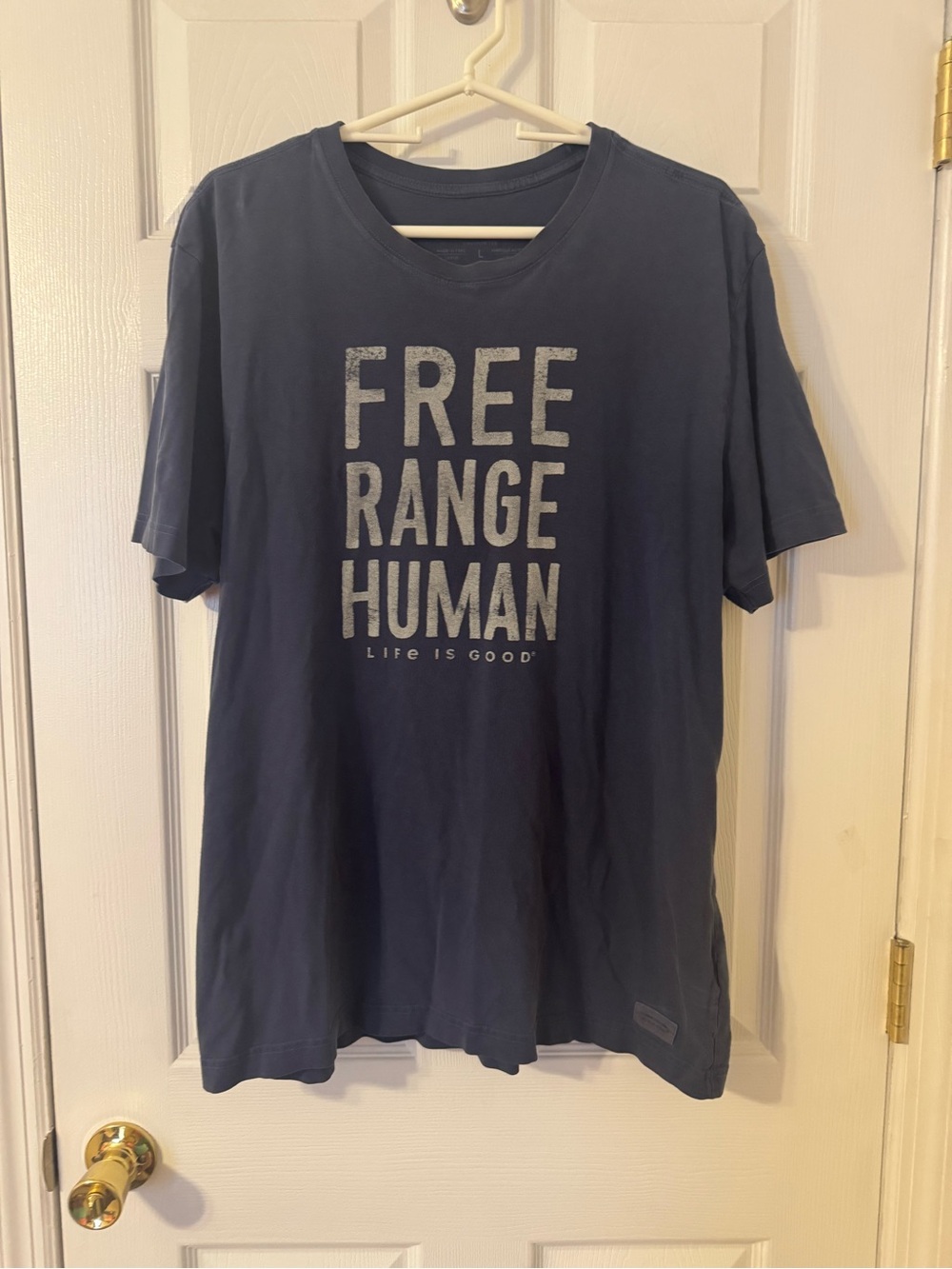 Life Is Good Men's Navy Short-Sleeve "Free Range Human" Graphic Tee